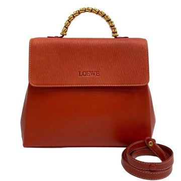 LOEWE Logo Velazquez Twist Handle Leather Genuine 2way Handbag Shoulder Bag Orange