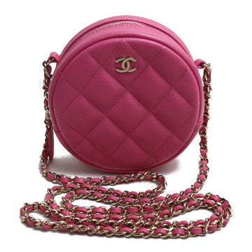 CHANEL Matelasse Round Chain Shoulder Bag Pink Caviar Skin Ladies