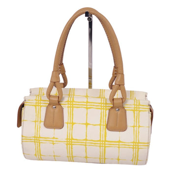 BURBERRY bag handbag tote checked pattern canvas leather ladies yellow ivory brown