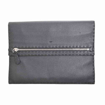 Fendi Selleria Leather Navy Clutch Bag Black