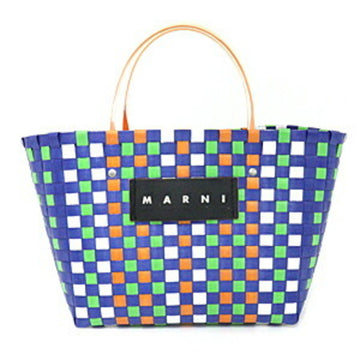 MARNI flower cafe basket bag picnic handbag open tote polypropylene leather blue white orange green
