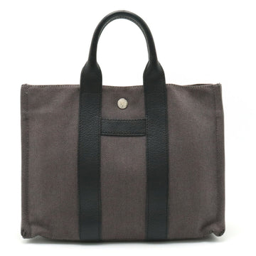HERMES Sac Arne PM Tote Bag Handbag Canvas Leather Gray Black