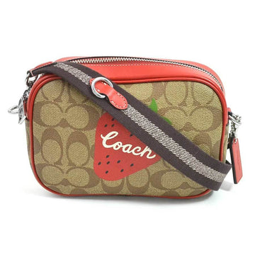 COACH Crossbody Shoulder Bag Signature Coated Canvas Brown x Red Women's
