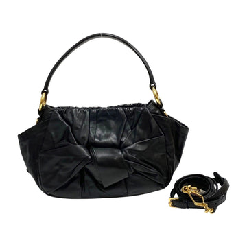PRADA triangle logo metal fittings ribbon leather genuine 2way shoulder bag mini handbag black