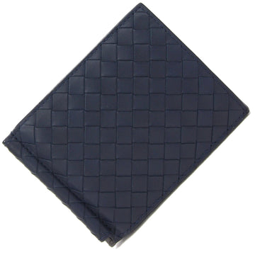 Bottega Veneta Bi-Fold Money Clip Intrecciato 123180 Dark Navy Leather Bill Card Case Men's