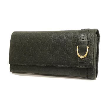 GUCCIAuth  Microssima Bi-fold Long Wallet Gold Hardware 309760 Women's Leather Black