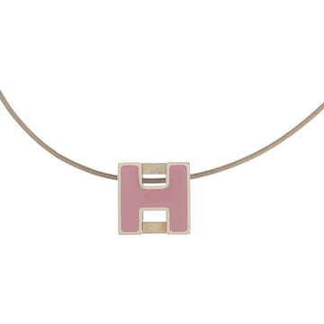 HERMES Necklace H Cube Curved Silver Pink Rope Chain Pendant Women's IT3E30RFBXMW RM2798M