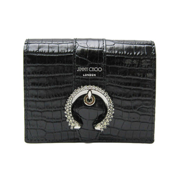 JIMMY CHOO Women's Embossed Leather Wallet [bi-fold] Black