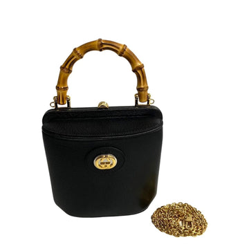 GUCCI Vanity GG Bamboo Leather 2way Handbag Chain Shoulder Bag Black 28959