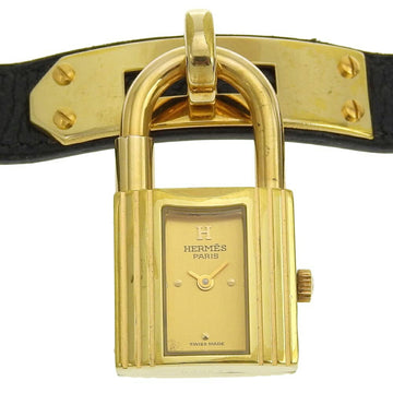 HERMES Kelly watch Gold plated x Leather 1997 Black A Quartz Analog display dial Ladies I210123004