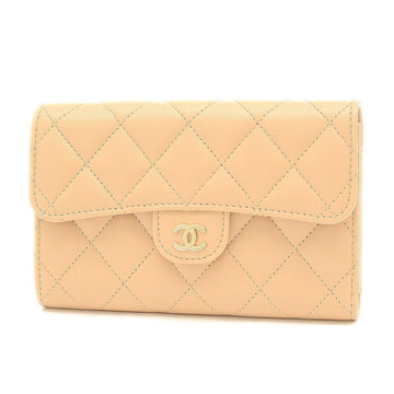 Chanel Matrasse Medium Classic Tri-Fold Wallet Lambskin Beige AP0232