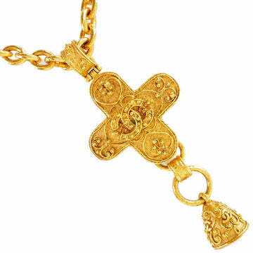 CHANEL Cocomark Cross Bell Vintage Gold Plated 94A Women's Necklace