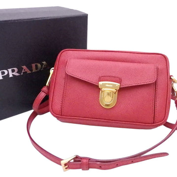 PRADA diagonal shoulder bag logo red leather x gold metal fittings crossbody ladies