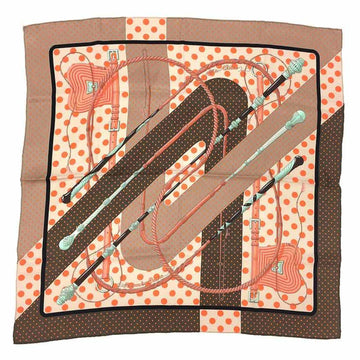 HERMES Carre 70 scarf muffler Clic-Clac a Pois click crack dot MARRON/COTAIL/VIEUX ROSE silk