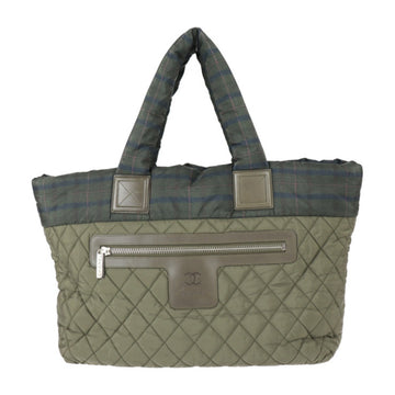 CHANEL Coco Coon Tote GM Bag A48611 Nylon Leather Olive Green Silver Hardware Handbag 18 Series