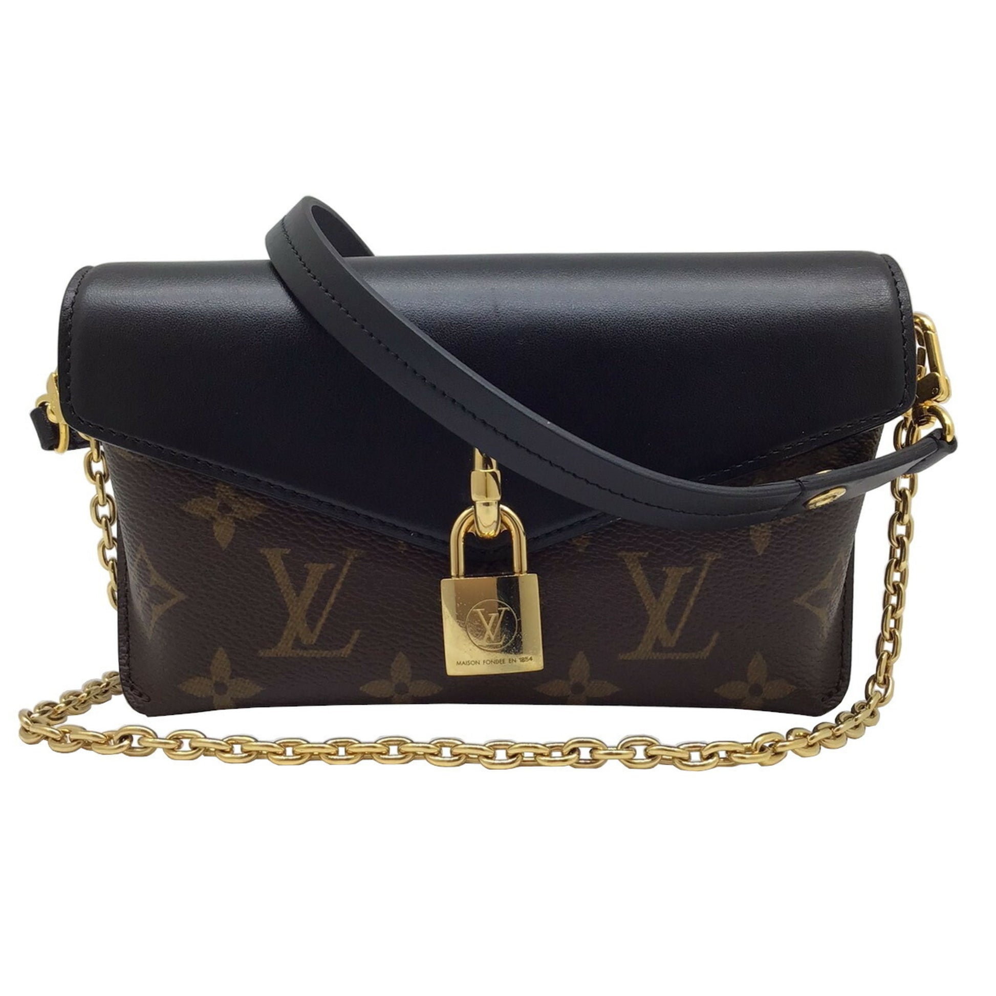 LOUIS VUITTON Louis Vuitton Monogram Padlock On Strap M80559RFID Tag Black  Leather PVC G Hardware Gold Shoulder Bag 2WAY Women's Men's