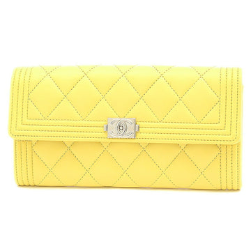 Chanel Boy Matelasse Long Wallet Lambskin Yellow A80286