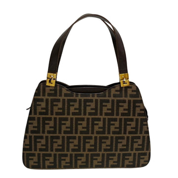 FENDI Zucca pattern logo metal fittings leather canvas handbag mini tote bag brown khaki