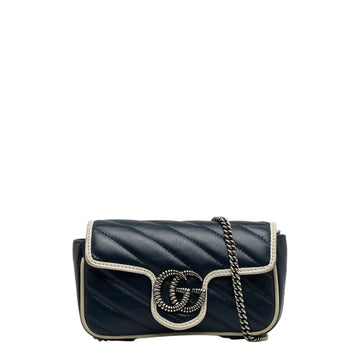 GUCCI GG Marmont Quilted Chain Shoulder Bag 574969 Navy White Leather Women's