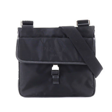 PRADA shoulder bag nylon saffiano leather black silver metal fittings Shoulder Bag