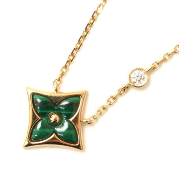 LOUIS VUITTON K18PG Pink Gold Star Blossom BB Necklace Pendant Q93894 Diamond Malachite 3.7g 40cm Ladies