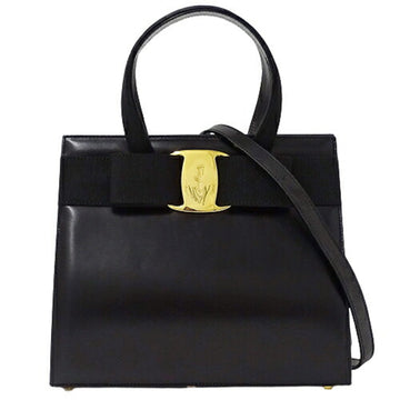 SALVATORE FERRAGAMO Bag Women's Handbag Shoulder 2way Rose Ribbon Leather Black
