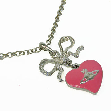 VIVIENNE WESTWOOD Heart Ribbon Metal Women's Casual Pendant Necklace [Pink,Silver]