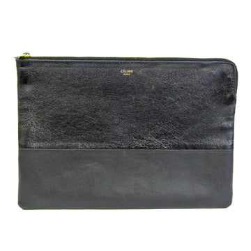 CELINE 100093 Women's Leather Clutch Bag Black