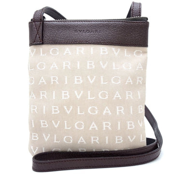 BVLGARI Shoulder Bag Pochette Logomania Canvas x Leather Beige Brown 350896