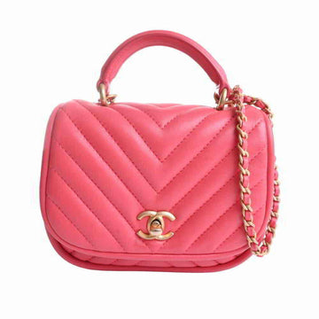 Chanel lambskin V stitch here mark chain shoulder bag pink