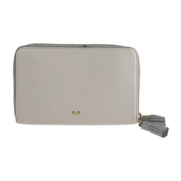 ANYA HINDMARCH Steam Circus Bifold Wallet 949224 Leather Light Gray Round Zip Double Fastener
