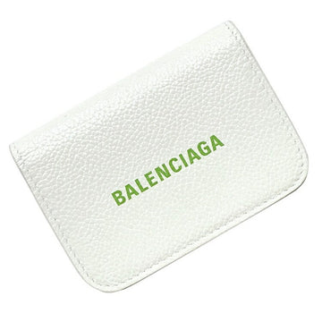 Balenciaga Tri-Fold Wallet White Green Cash Mini 593813 9063 Leather BALENCIAGA Lime Women's Men's
