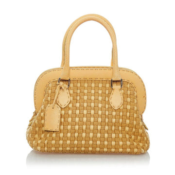 Fendi Selleria Adele Handbag 8BN127 Yellow Beige Hemp Linen Women's FENDI