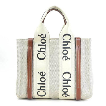 CHLOE  Handbag Tote Bag WOODY SMALL TOTE BAG Natural x Brown Canvas Leather Ladies