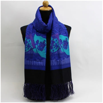 VERSACE Stole Muffler Silk x Wool Medusa Pattern Blue | Ladies