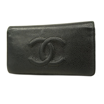 CHANELAuth  Bi-fold Long Wallet Women's Caviar Black