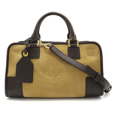 LOEWE Amazona 28 Handbag Shoulder Bag Bicolor Suede Leather Khaki Beige Dark Brown 352.61.N03