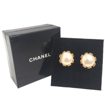 CHANEL Fake Pearl GP Gold Earrings