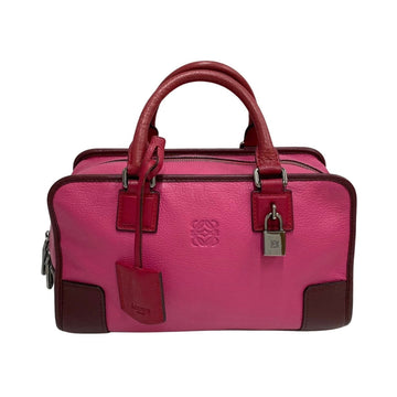 LOEWE Amazona 28 Anagram Logo Leather Genuine Handbag Mini Boston Bag Pink Bordeaux