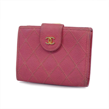 CHANELAuth  Bicolor Wallet Gold Metal Fittings Women's Caviar Leather Pink