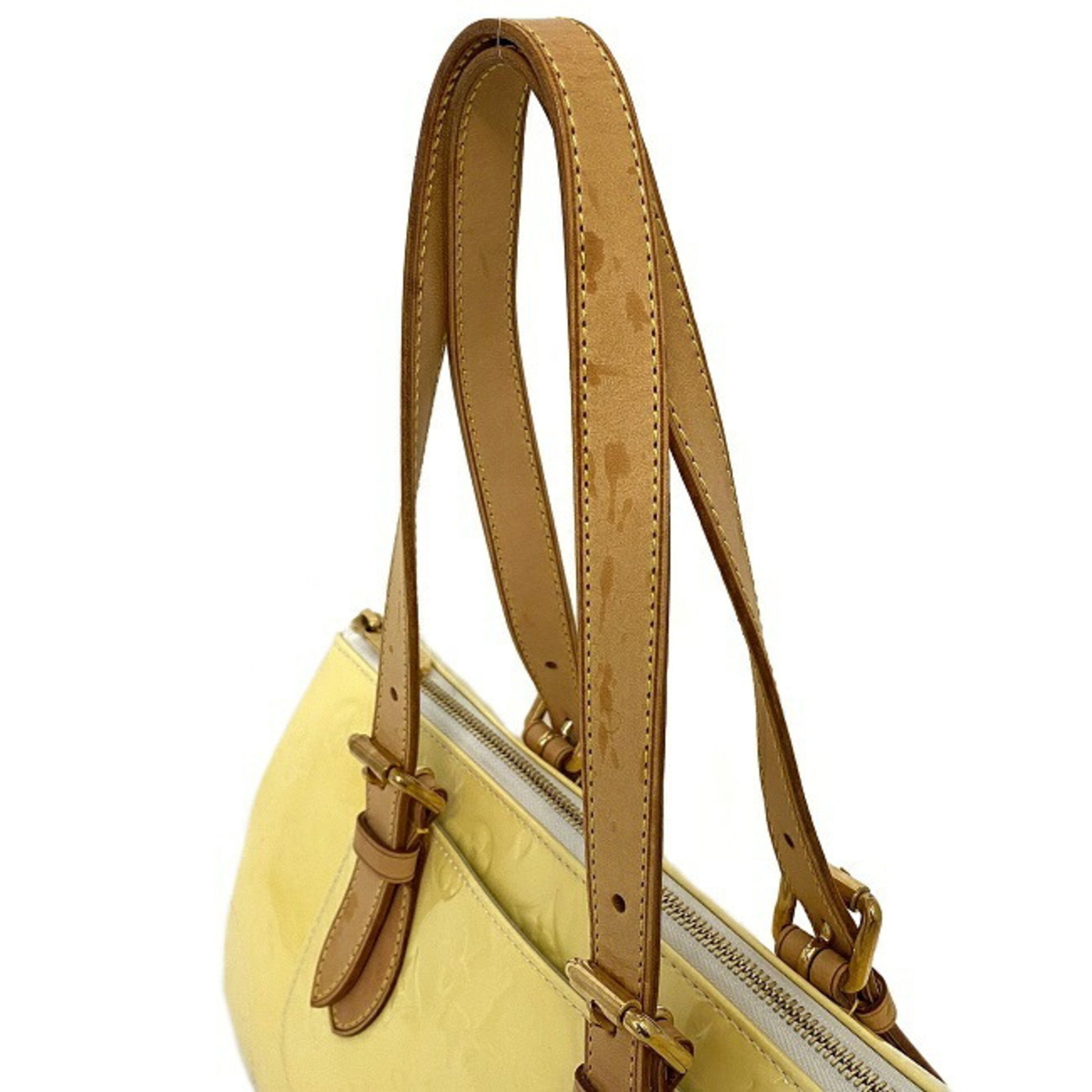 Authenticated used Louis Vuitton Handbag Rosewood Avenue Yellow Beige Monogram Vernis M93508 Patent Leather Fl4097 Louis Vuitton Enamel Triangle