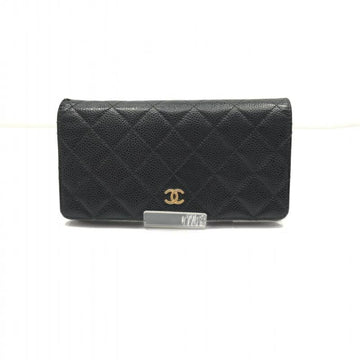 CHANEL caviar skin two-fold long wallet 18354032 black here mark