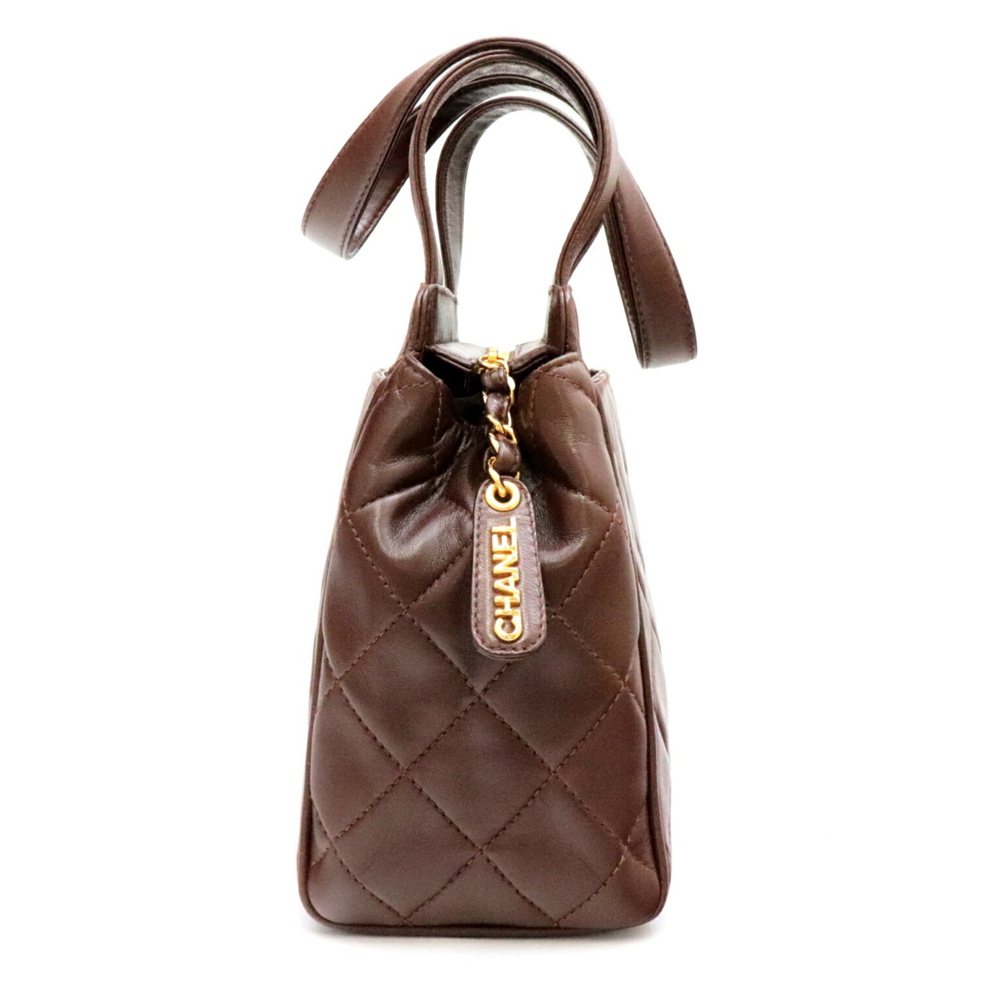 Chanel vintage matelasse lambskin handbag ladies brown tea chain coco