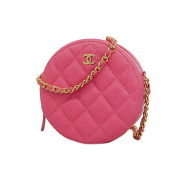 CHANEL Shoulder Bag Matelasse Chain Caviar Skin Pink Ladies