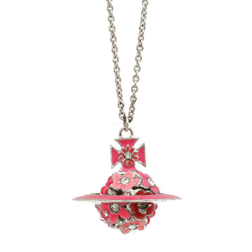 VIVIENNE WESTWOOD Aza Orb Flower Motif Necklace Pendant Metal Silver Pink