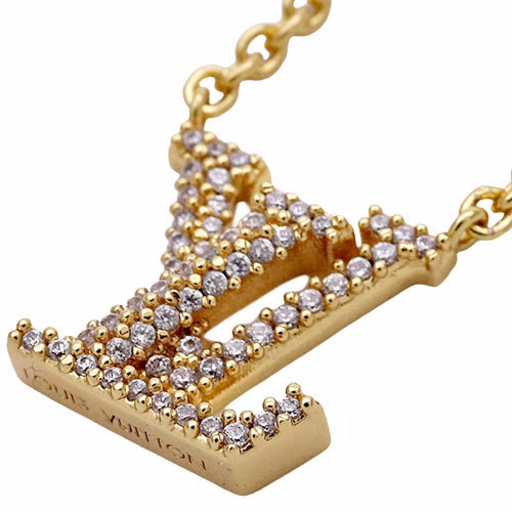 LOUIS VUITTON Rhinestone Collier LV Iconic Necklace M00596 Gold Ladies