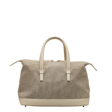 LOEWE Embossed Handbag Tote Bag Gray Ivory Linen Leather Ladies