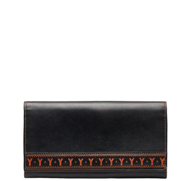 SAINT LAURENT Y Stitch Long Wallet Black Orange Leather Women's