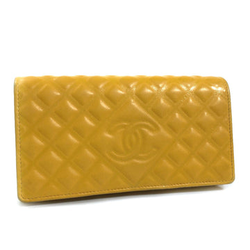 CHANEL Long Wallet Matelasse Leather Yellow Ladies