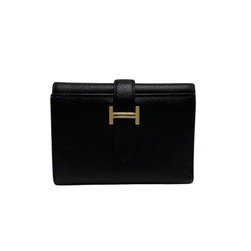 HERMES Bearn Combine Vaux Epson Leather Genuine Trifold Wallet Mini Black